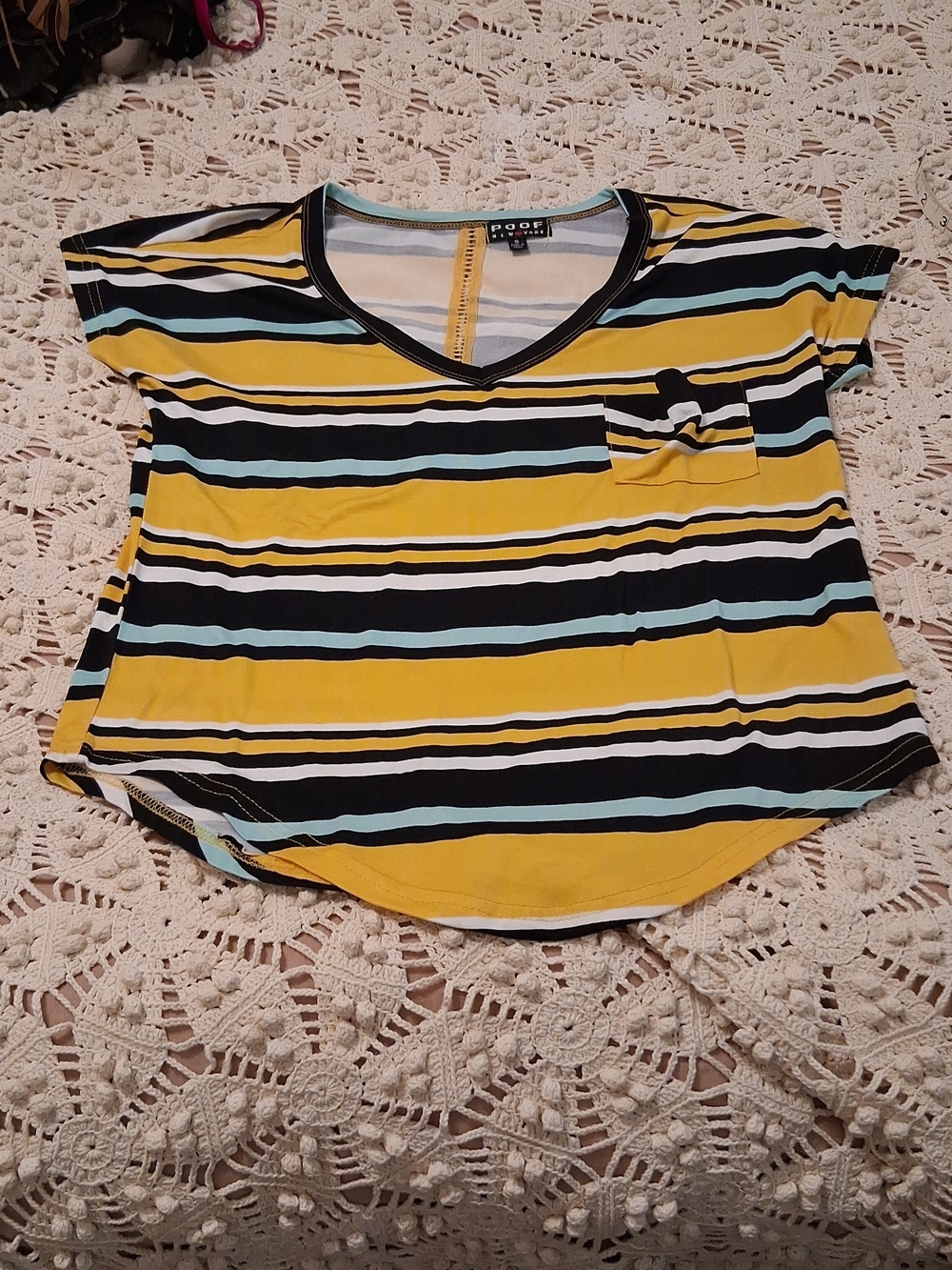 Striped Short-Sleeve V-Neck Pocket Top